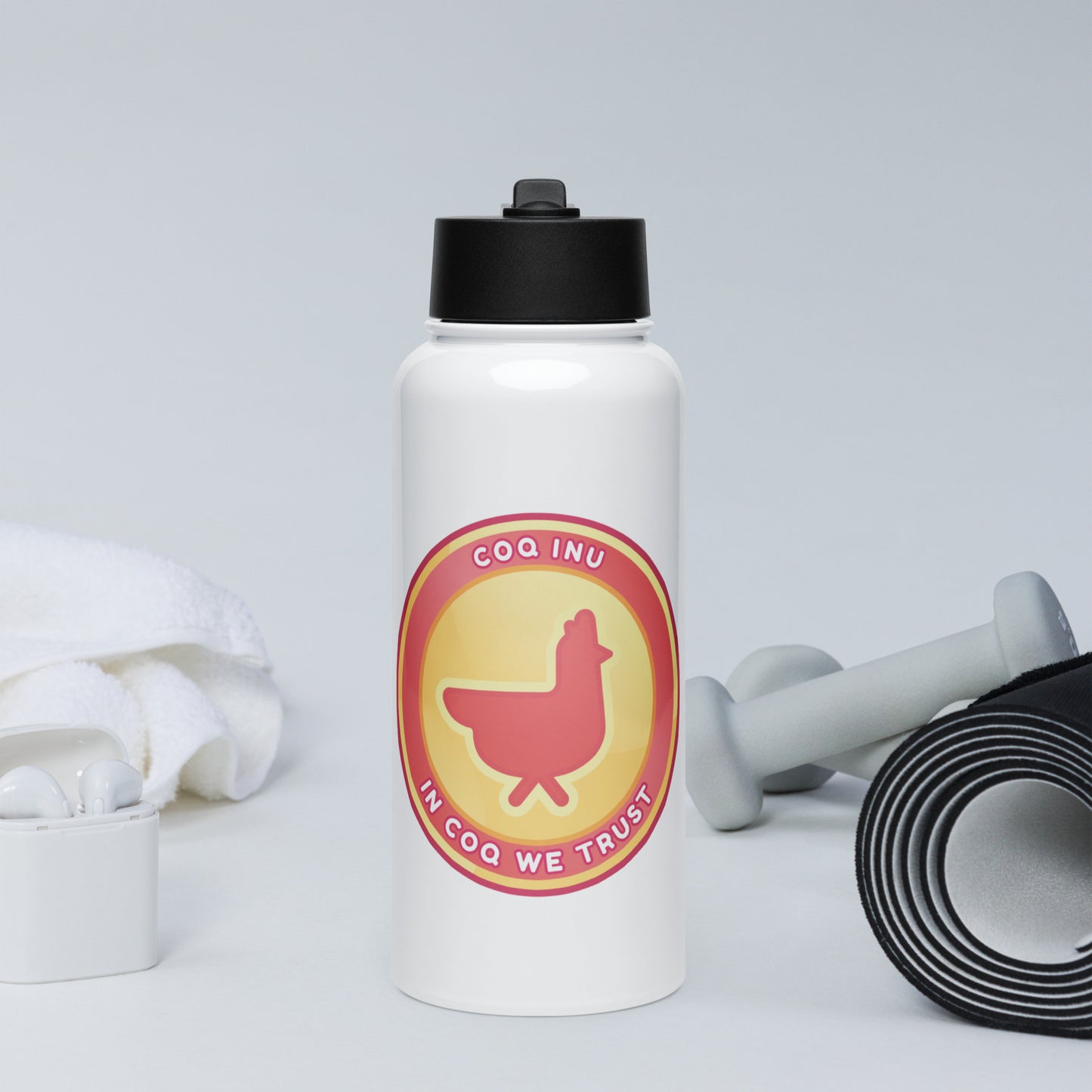 $COQ Stainless steel water bottle with a straw lid