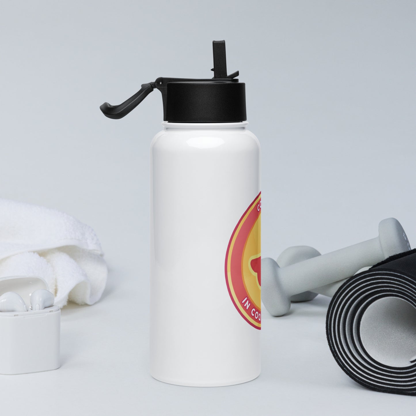 $COQ Stainless steel water bottle with a straw lid